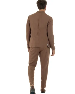 Abito lino uomo vestito doppiopetto sartoriale camel AE1171A