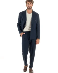 Abito lino uomo vestito doppiopetto sartoriale blu AE1172A
