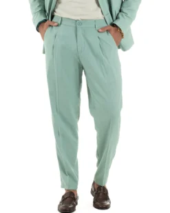 Abito lino uomo vestito doppiopetto sartoriale verde acqua AE1168A