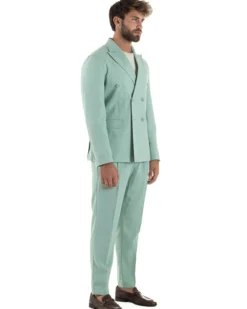 Abito lino uomo vestito doppiopetto sartoriale verde acqua AE1168A