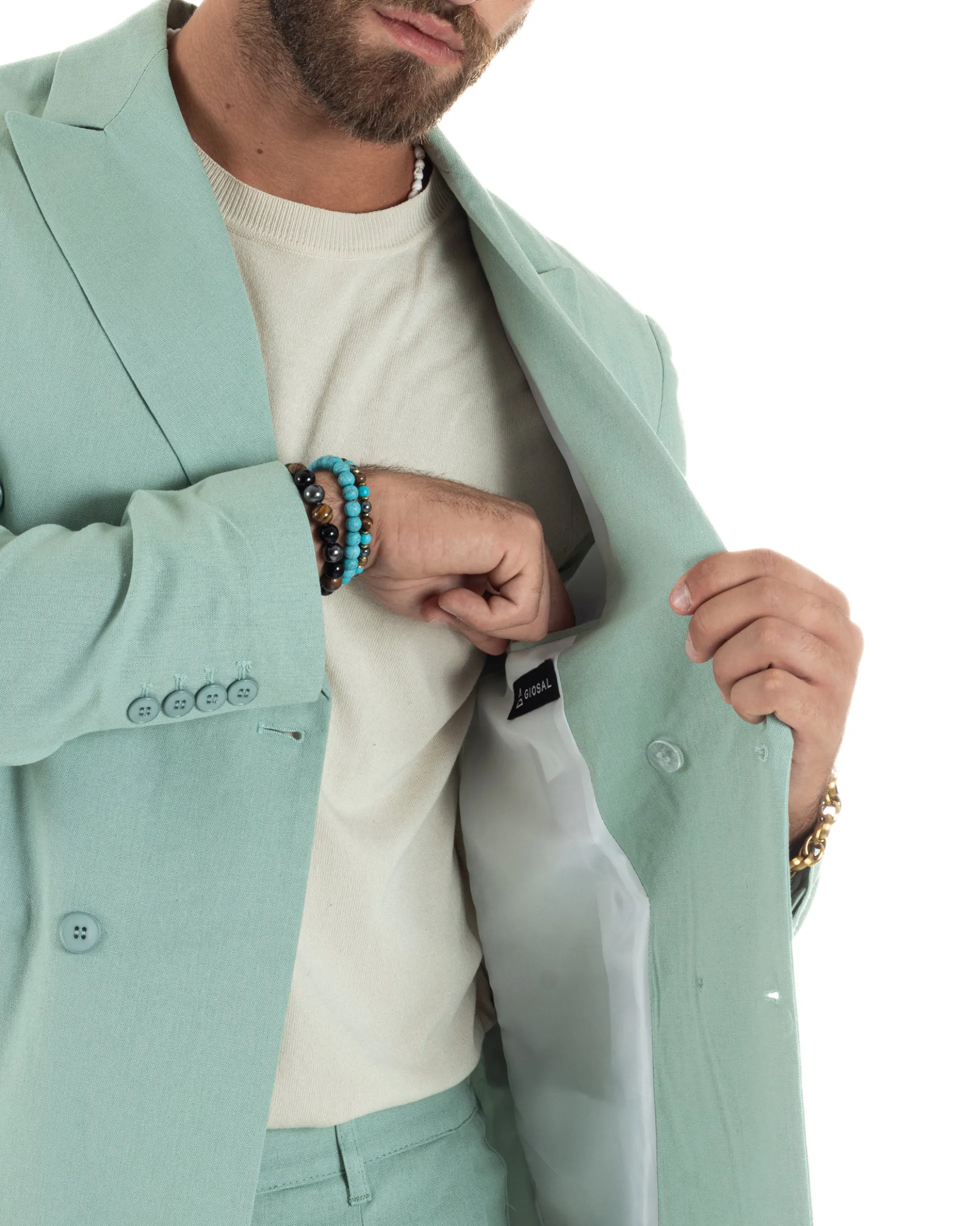 Abito lino uomo vestito doppiopetto sartoriale verde acqua AE1168A