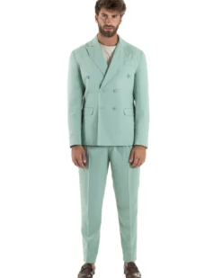 Abito lino uomo vestito doppiopetto sartoriale verde acqua AE1168A