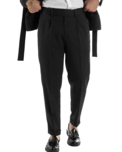 Abito uomo completo doppiopetto rever scialle cintura pantaloni pinces nero BlackSunday AE1245A