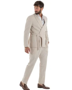 Abito uomo completo doppiopetto rever scialle cintura pantaloni pinces beige BlackSunday AE1246A