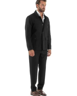 Abito Uomo Completo Giacca Sahariana Pantaloni Nero AE1146A