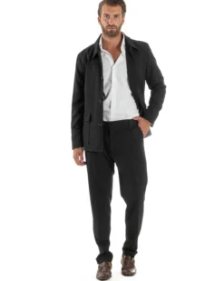 Abito Uomo Completo Giacca Sahariana Pantaloni Nero AE1146A