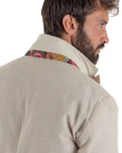 Abito uomo completo lino giacca monopetto pantaloni pinces coulisse beige BERNA M-261359
