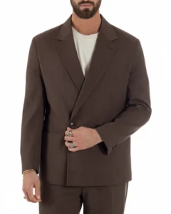Abito uomo doppiopetto 2 bottoni vestito viscosa over pantaloni baggy marrone GIOSAL-AE1217A