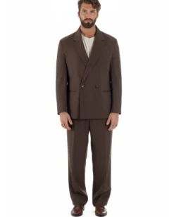 Abito uomo doppiopetto 2 bottoni vestito viscosa over pantaloni baggy marrone GIOSAL-AE1217A