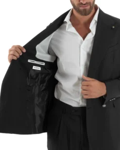 Abito Uomo Doppiopetto Bottoni In Metallo Completo Sartoriale Vestito Elegante Giacca Rever A Lancia Pantaloni Con Pinces Casual Nero GIOSAL-AE1138A