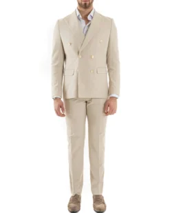 Abito uomo doppiopetto completo viscosa giacca pantaloni elegante beige melangiato GIOSAL-OU2258A