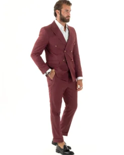 Abito uomo doppiopetto completo giacca pantaloni bottoni metallo bordeaux melangiato GIOSAL-AE1080A