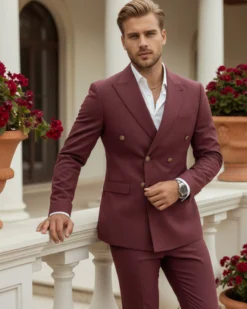Abito uomo doppiopetto completo giacca pantaloni bottoni metallo bordeaux melangiato GIOSAL-AE1080A