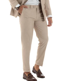 Abito uomo doppiopetto completo gessato giacca pantaloni bottoni metallo beige GIOSAL-AE1088A