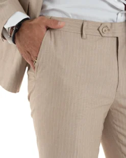 Abito uomo doppiopetto completo gessato giacca pantaloni bottoni metallo beige GIOSAL-AE1088A