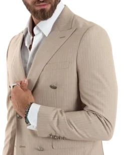Abito uomo doppiopetto completo gessato giacca pantaloni bottoni metallo beige GIOSAL-AE1088A