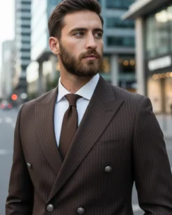Abito uomo doppiopetto completo gessato giacca pantaloni bottoni metallo marrone GIOSAL-AE1101A
