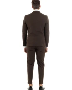 Abito uomo doppiopetto completo gessato giacca pantaloni bottoni metallo marrone GIOSAL-AE1101A