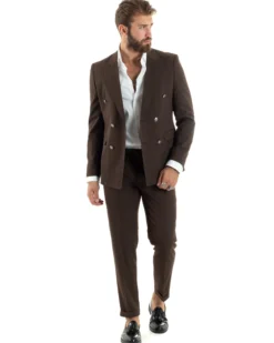 Abito uomo doppiopetto completo gessato giacca pantaloni bottoni metallo marrone GIOSAL-AE1101A