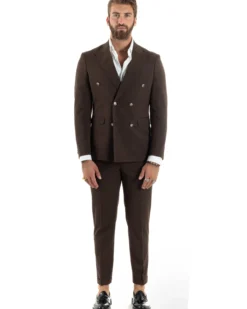 Abito uomo doppiopetto completo gessato giacca pantaloni bottoni metallo marrone GIOSAL-AE1101A