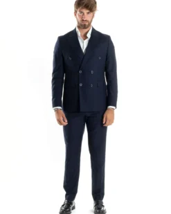 Abito uomo doppiopetto completo viscosa giacca pantaloni elegante blu GIOSAL-AE1064A