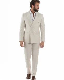 Abito uomo doppiopetto completo viscosa giacca pantaloni elegante panna GIOSAL-AE1211A
