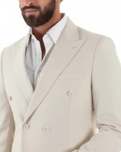 Abito uomo doppiopetto completo viscosa giacca pantaloni elegante panna GIOSAL-AE1211A