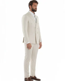 Abito uomo doppiopetto completo viscosa giacca pantaloni elegante panna GIOSAL-AE1211A