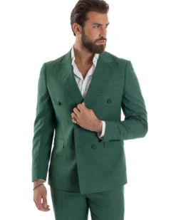 Abito uomo doppiopetto completo viscosa giacca pantaloni elegante verde melangiato GIOSAL-AE1117A