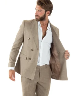 Abito uomo doppiopetto completo viscosa giacca pantaloni elegante sabbia melangiato GIOSAL-AE1082A