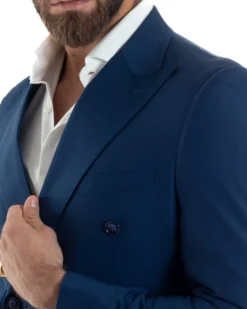 Abito uomo doppiopetto completo viscosa giacca pantaloni elegante blu chiaro GIOSAL-AE1115A