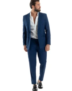 Abito uomo doppiopetto completo viscosa giacca pantaloni elegante blu chiaro GIOSAL-AE1115A