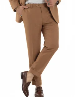 Abito uomo doppiopetto completo giacca pantaloni bottoni metallo camel melangiato GIOSAL-AE1205A