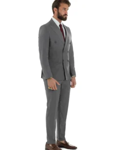 Abito uomo doppiopetto completo viscosa giacca pantaloni elegante grigio GIOSAL-AE1210A