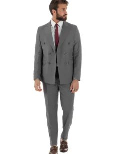 Abito uomo doppiopetto completo viscosa giacca pantaloni elegante grigio GIOSAL-AE1210A