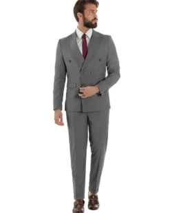 Abito uomo doppiopetto completo viscosa giacca pantaloni elegante grigio GIOSAL-AE1210A