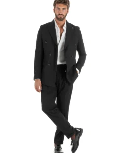 Abito uomo doppiopetto completo giacca pantaloni fibbia pinces nero GIOSAL-AE1249A