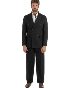 Abito uomo doppiopetto completo giacca pantaloni baggy pinces nero GIOSAL-AE1251A