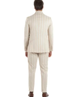 Abito uomo doppiopetto completo gessato giacca pantaloni riga larga beige GIOSAL-AE1257A