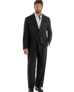 Abito uomo doppiopetto completo giacca 2 bottoni pantaloni baggy nero BlackSunday AE1263A
