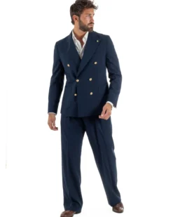 Abito uomo doppiopetto completo oversize giacca bottoni oro pantaloni baggy blu BlackSunday AE1262A