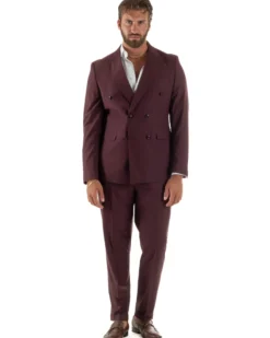 Abito uomo doppiopetto completo viscosa giacca pantaloni elegante bordeaux GIOSAL-AE1267A