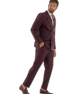 Abito uomo doppiopetto completo viscosa giacca pantaloni elegante bordeaux GIOSAL-AE1267A