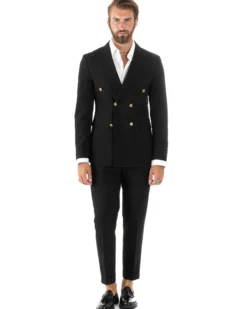 Abito uomo doppiopetto completo giacca pantaloni bottoni metallo nero melangiato elegante GIOSAL-AE1081A