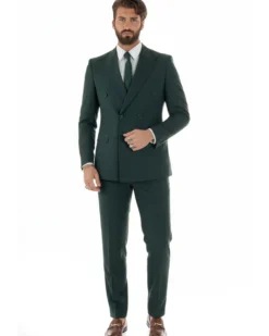 Abito uomo doppiopetto completo viscosa giacca pantaloni elegante verde GIOSAL-AE1209A