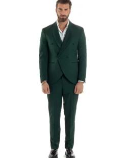 Abito Uomo Doppiopetto Quattro Bottoni Vestito Completo Smoking Rever Sciallato Raso Verde AE1111A