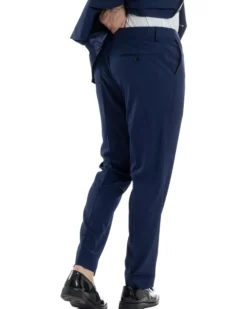 Abito Uomo Doppiopetto Quattro Bottoni Vestito Completo Smoking Rever Sciallato Raso Blu AE1112A