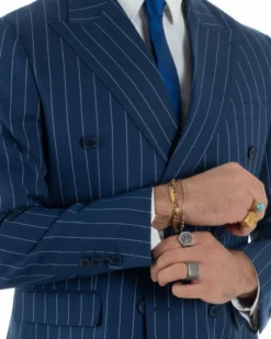 Abito uomo doppiopetto vestito gessato sartoriale rigato blu GIOSAL-AE1214A