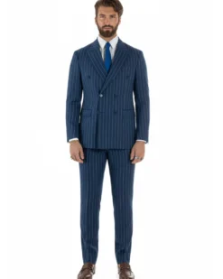 Abito uomo doppiopetto vestito gessato sartoriale rigato blu GIOSAL-AE1214A