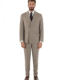 Abito uomo doppiopetto vestito gessato sartoriale rigato sottile tortora GIOSAL-AE1239A